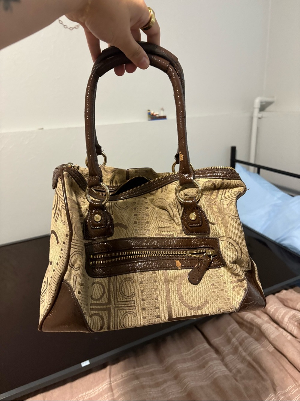 Liz Claiborne Brown and Gold Patterned Satchel